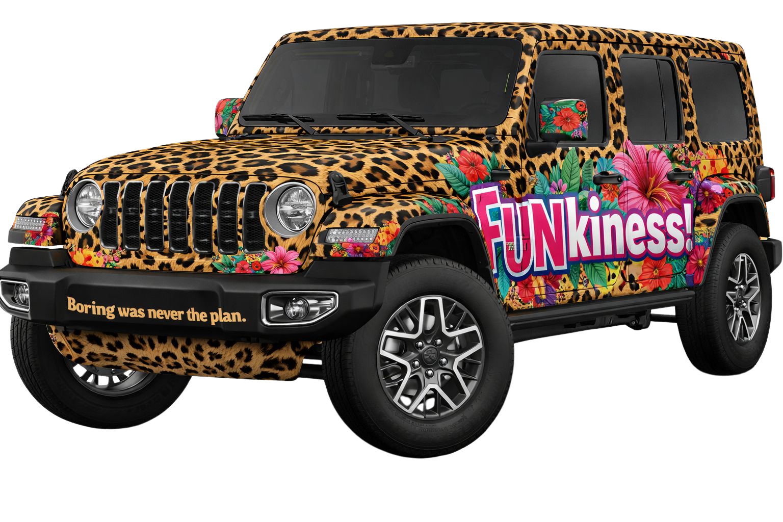 FUNkiness branded Jeep in leopard print